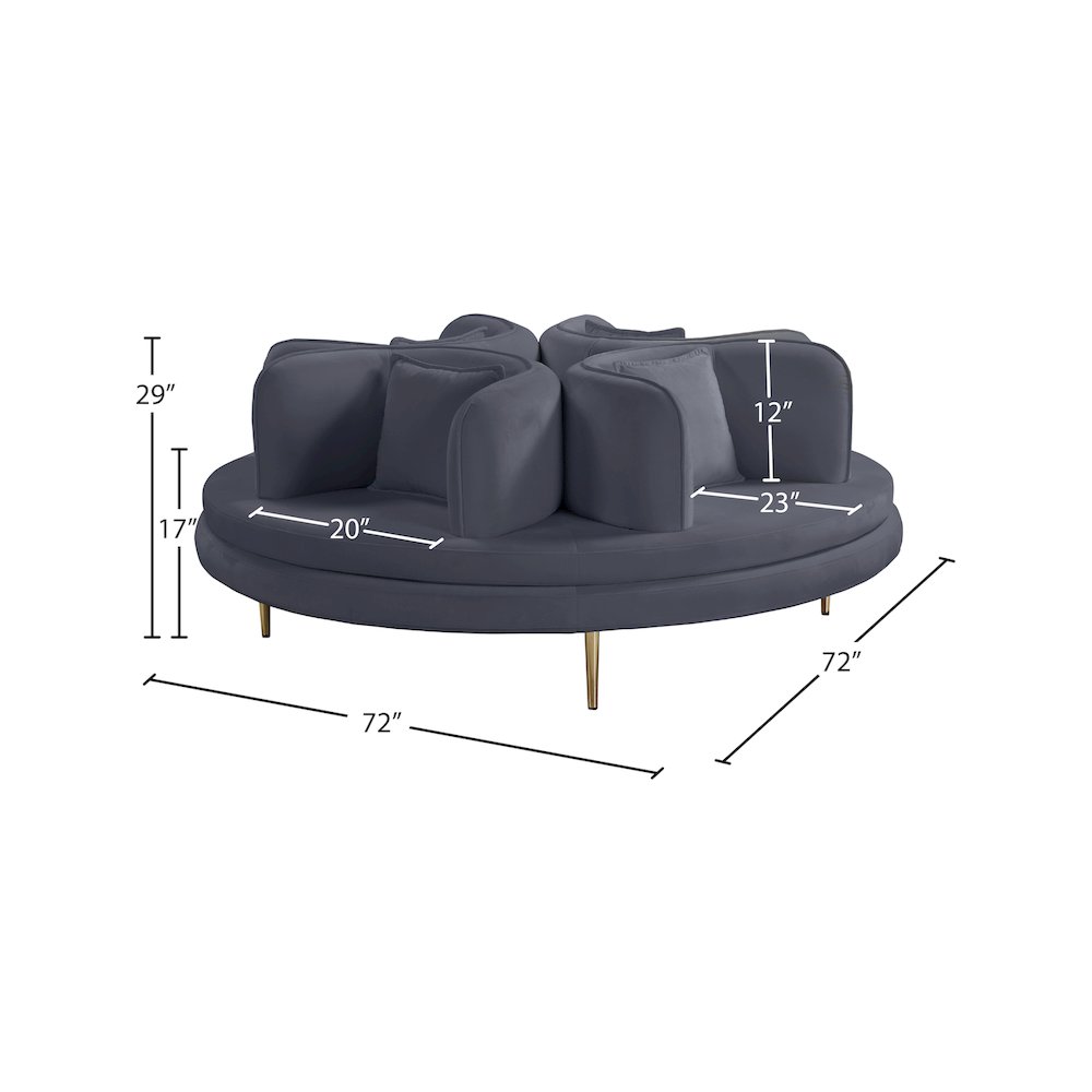 Circlet Grey Velvet Round Sofa Settee. Picture 8