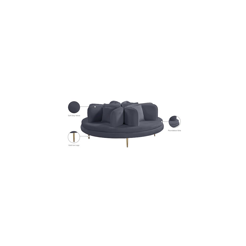 Circlet Grey Velvet Round Sofa Settee. Picture 9