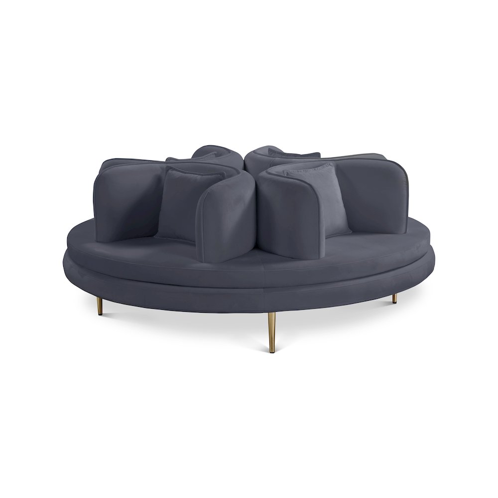 Circlet Grey Velvet Round Sofa Settee. Picture 1