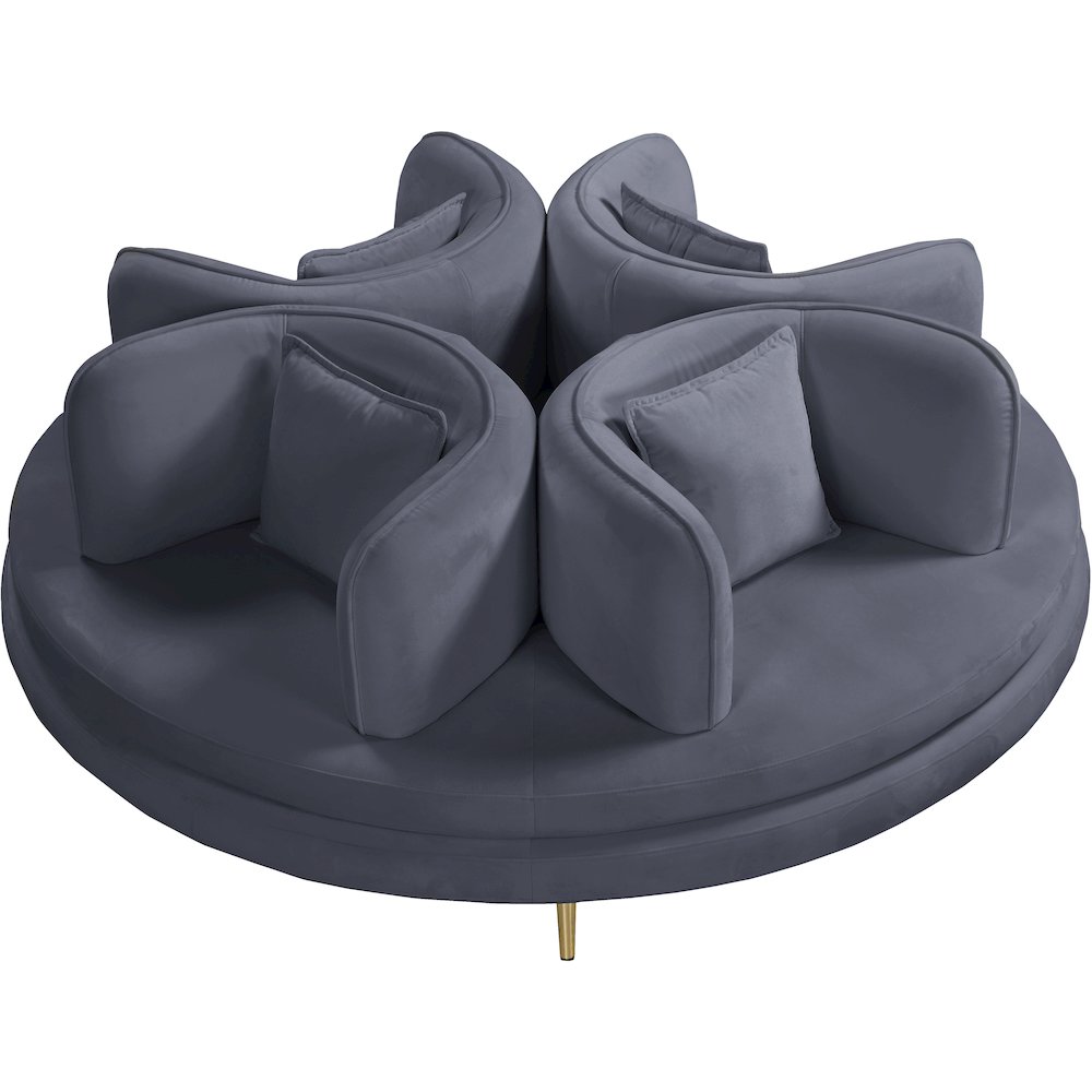 Circlet Grey Velvet Round Sofa Settee. Picture 3
