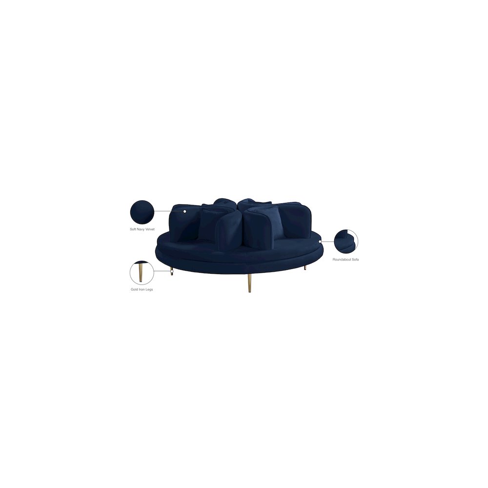 Circlet Navy Velvet Round Sofa Settee. Picture 9
