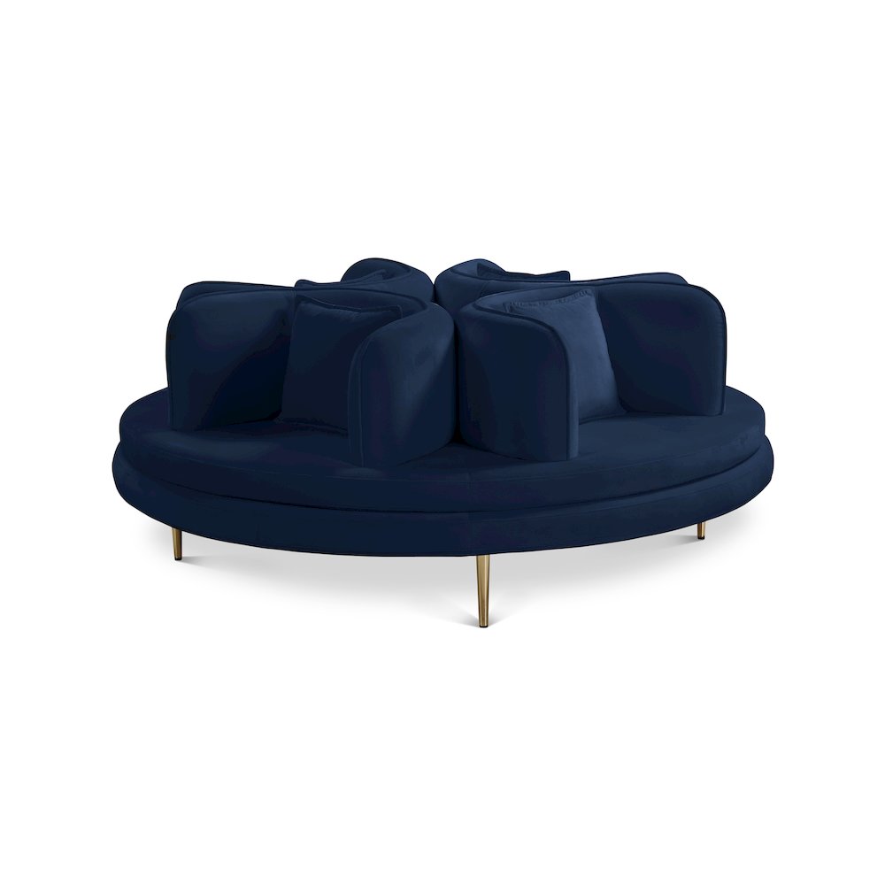 Circlet Navy Velvet Round Sofa Settee. Picture 1