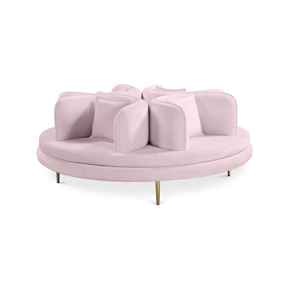 Circlet Pink Velvet Round Sofa Settee. Picture 1