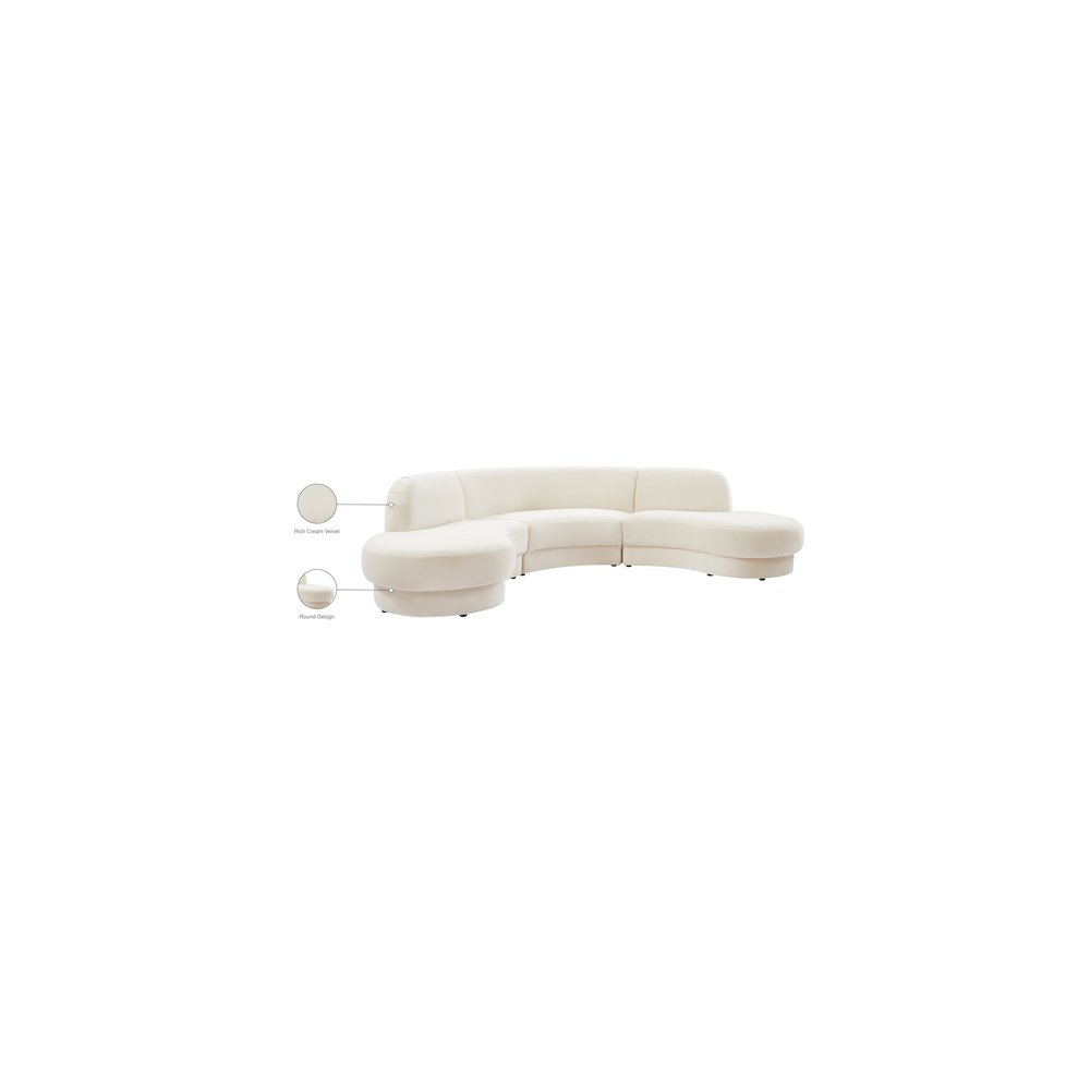 Rosa Cream Velvet 3pc. Sectional. Picture 13