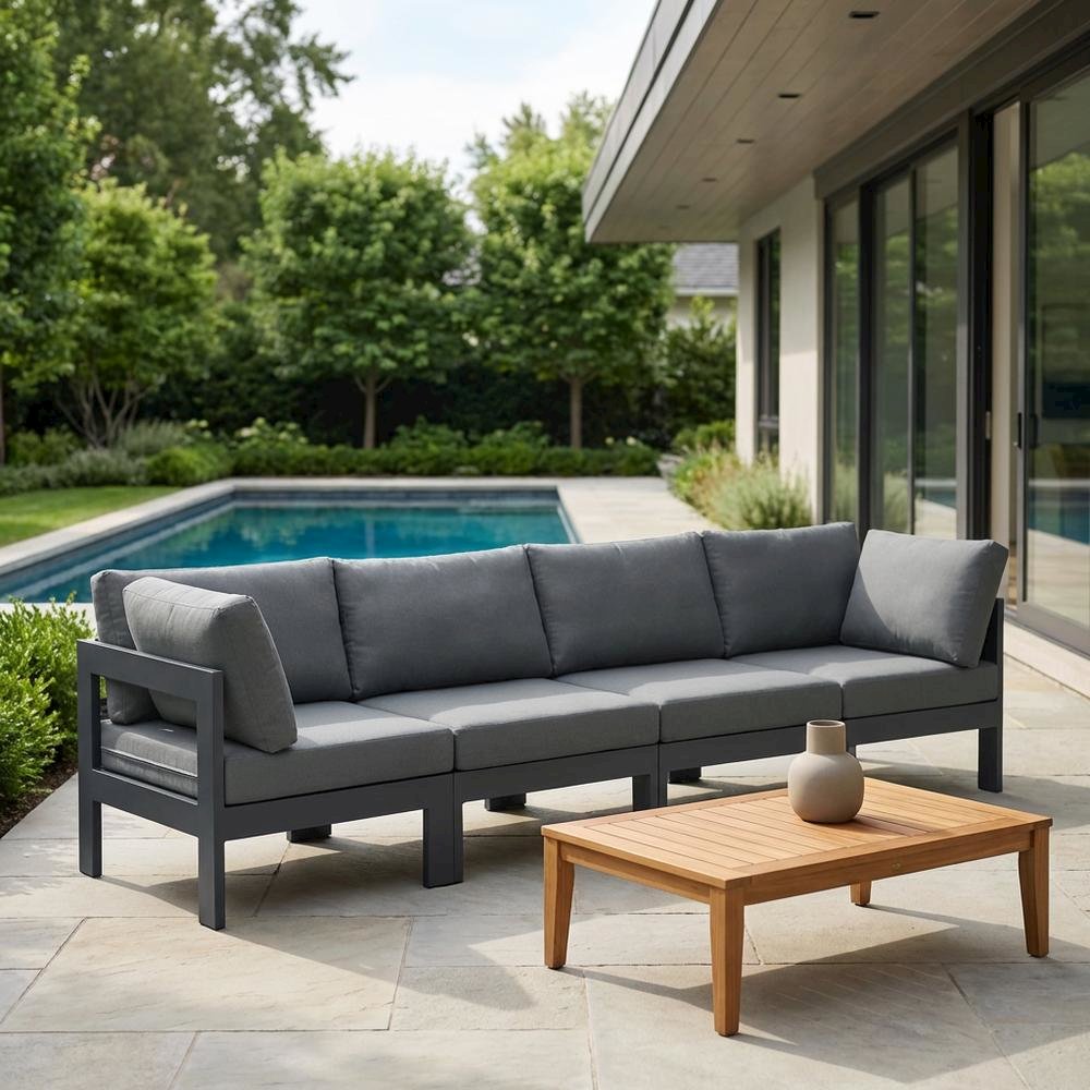 Gray Fabric Outdoor Modular Sofa With Contemporary Style And Cushioned Seating. Picture 3