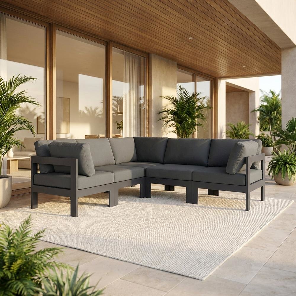 Gray Fabric Outdoor Patio Modular Sectional With Contemporary Style. Picture 2