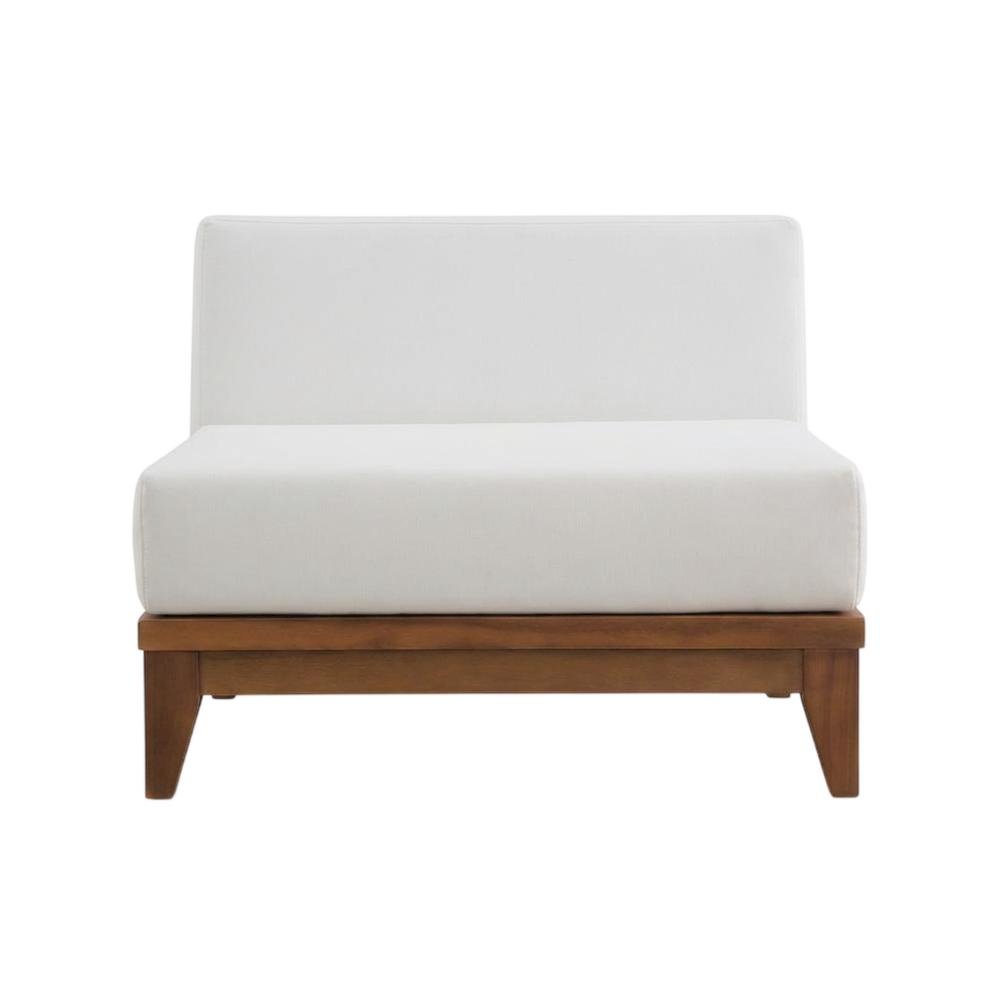White Fabric Outdoor Patio Modular Armless Chair With Finish. Picture 4