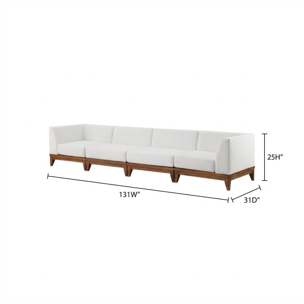 Contemporary White Fabric Outdoor Modular Sofa For Patio With Acacia Wood Finish. Picture 7