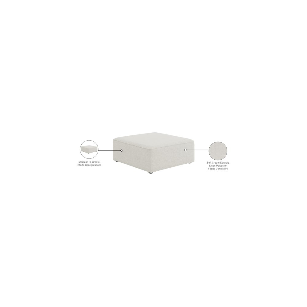 Cube Cream Durable Linen Textured Ottoman. Picture 5