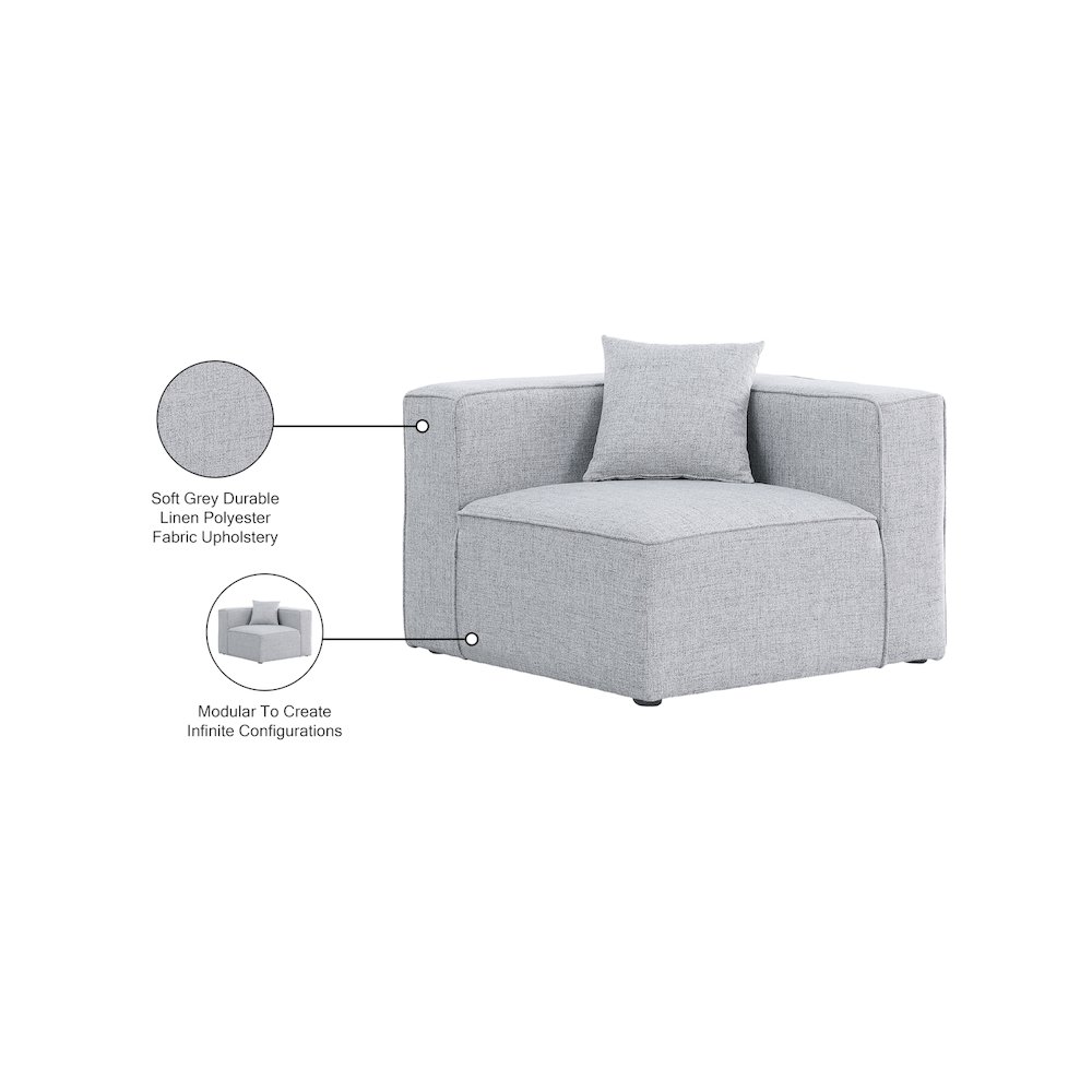 Cube Grey Durable Linen Textured Corner Chair. Picture 7