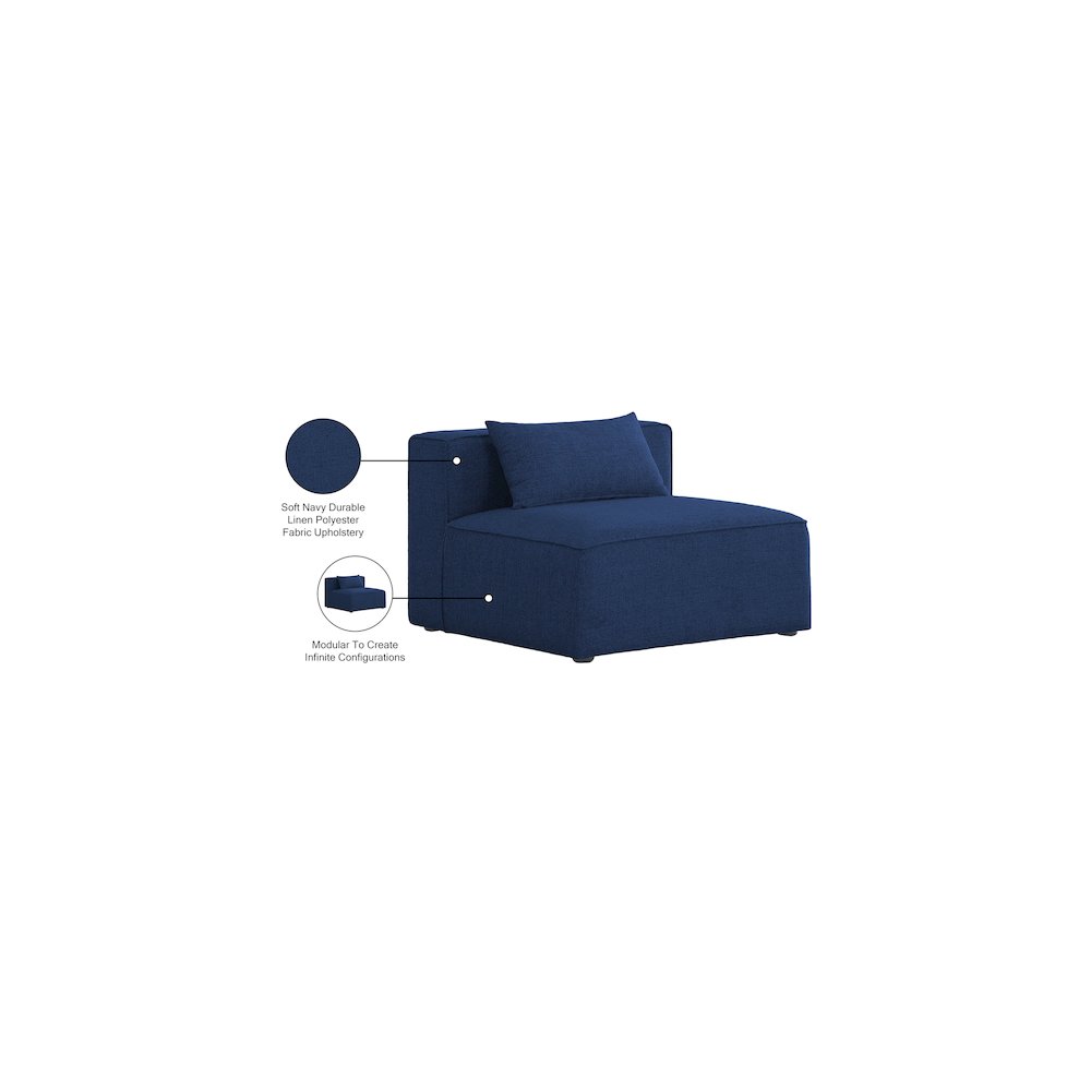 Cube Navy Durable Linen Textured Armless Chair. Picture 7