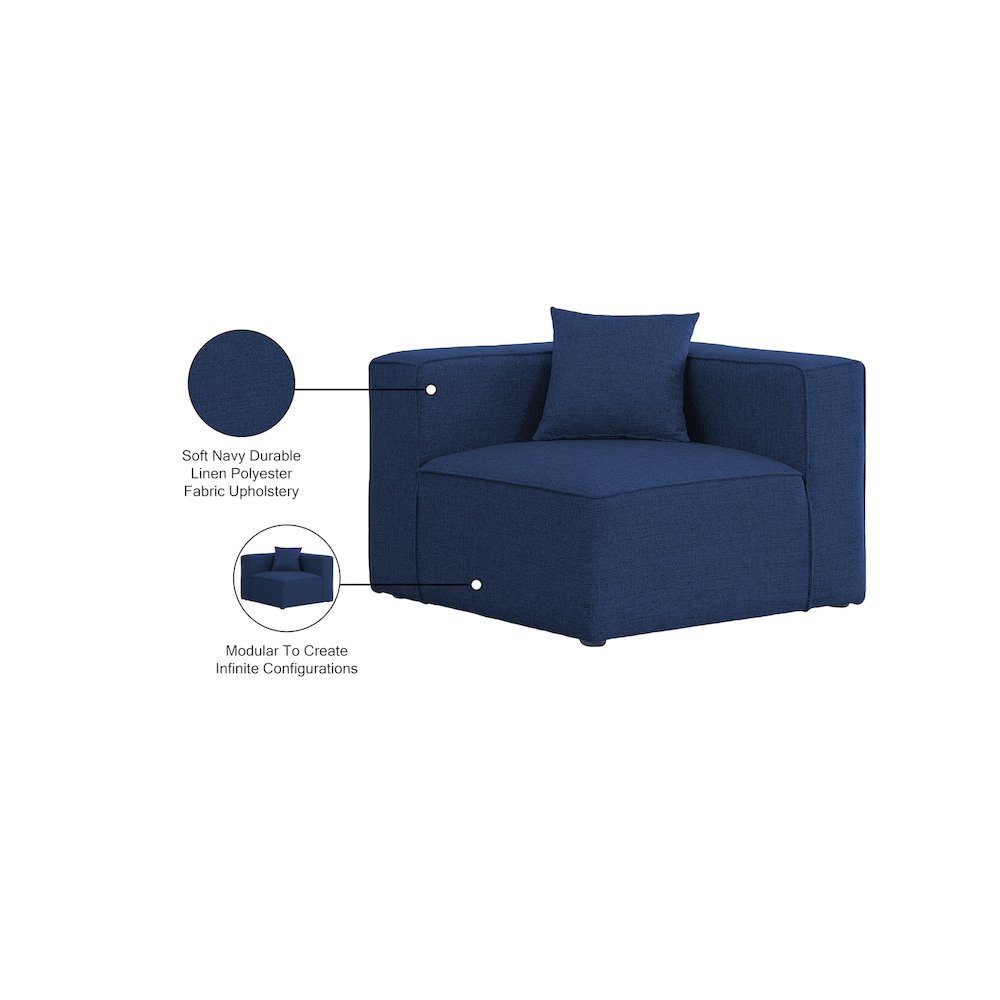 Cube Navy Durable Linen Textured Corner Chair. Picture 6