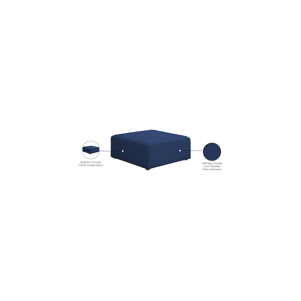 Cube Navy Durable Linen Textured Ottoman. Picture 5