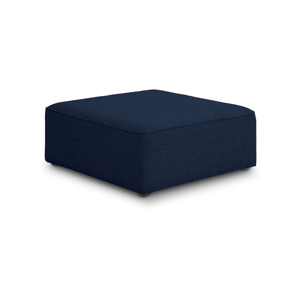 Cube Navy Durable Linen Textured Ottoman. Picture 1