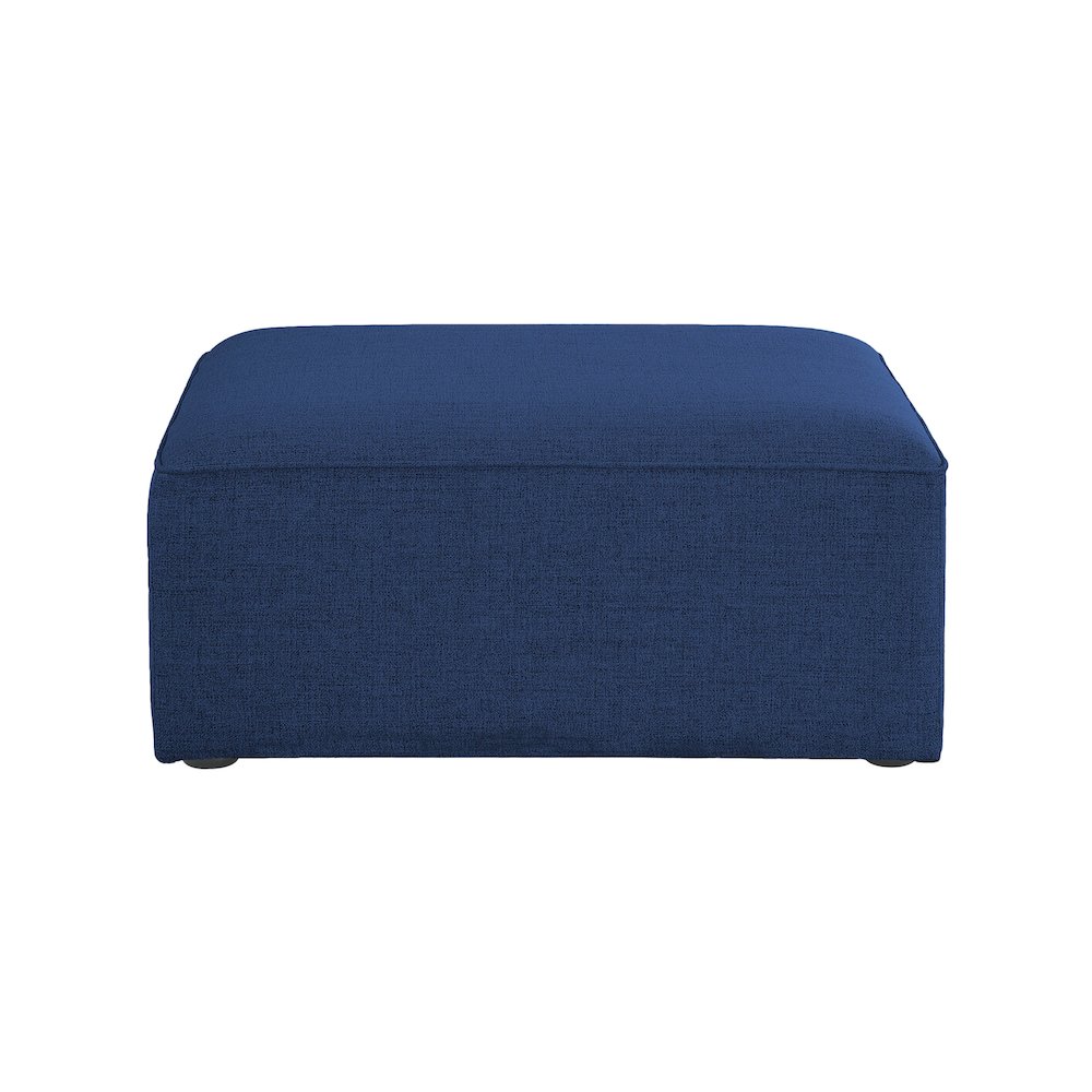 Cube Navy Durable Linen Textured Ottoman. Picture 2