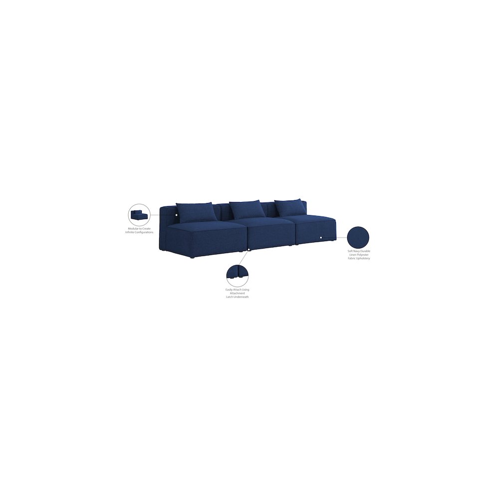 Cube Navy Durable Linen Textured Modular Sofa. Picture 7