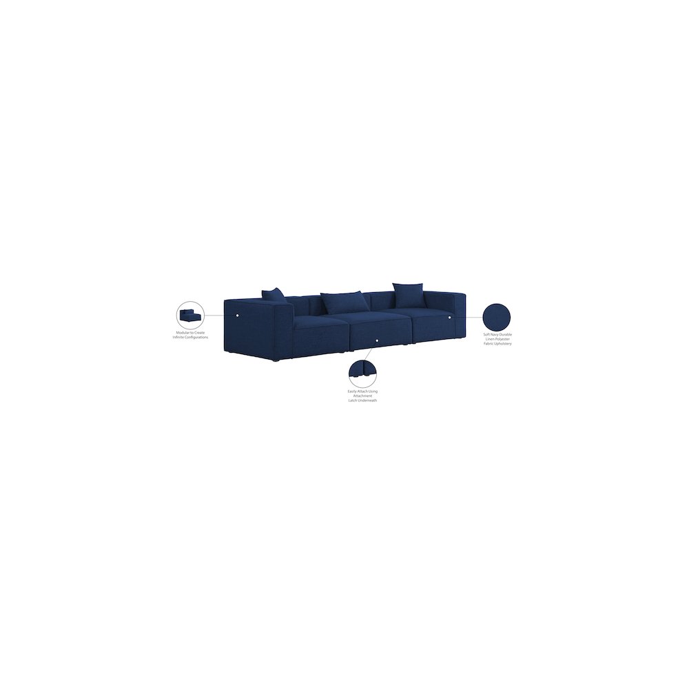 Cube Navy Durable Linen Textured Modular Sofa. Picture 9