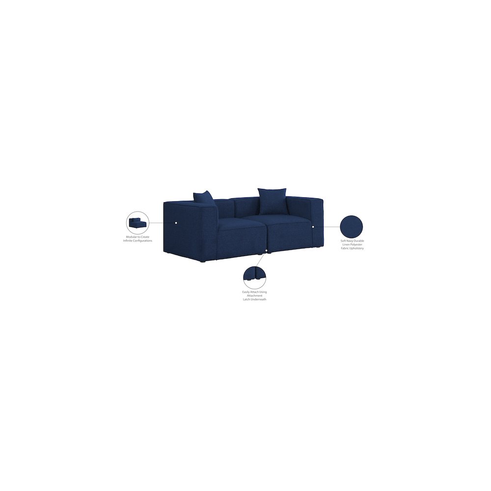 Cube Navy Durable Linen Textured Modular Sofa. Picture 9