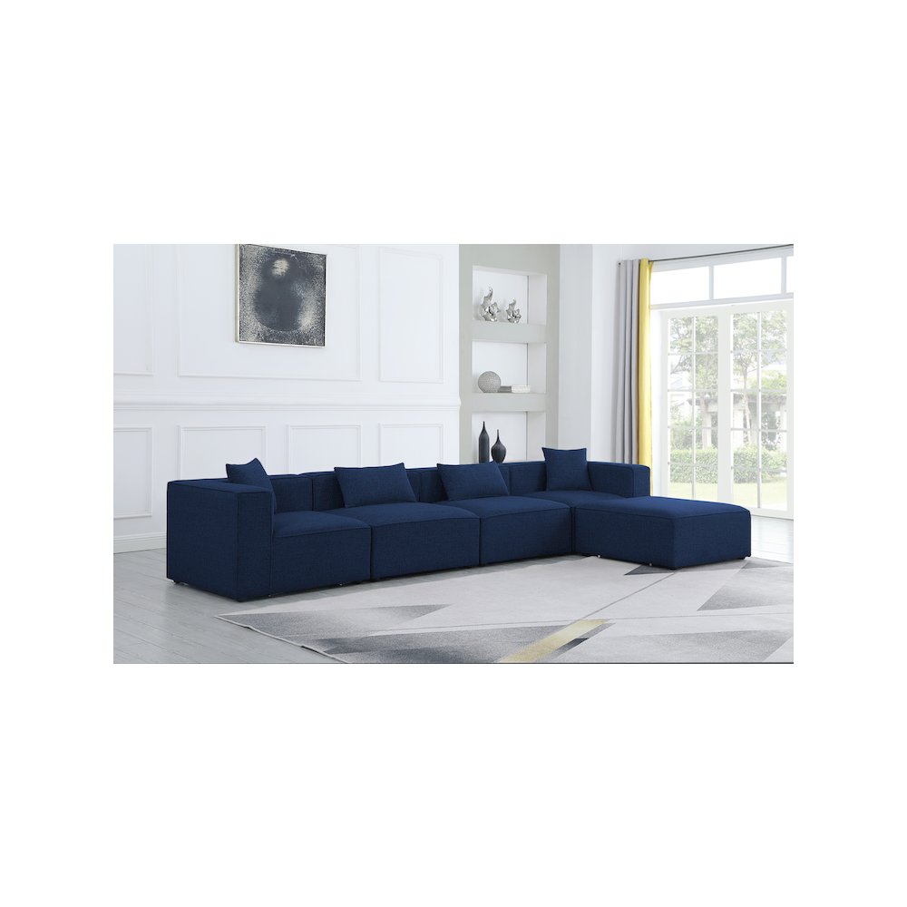 Cube Navy Durable Linen Textured Modular Sectional. Picture 3
