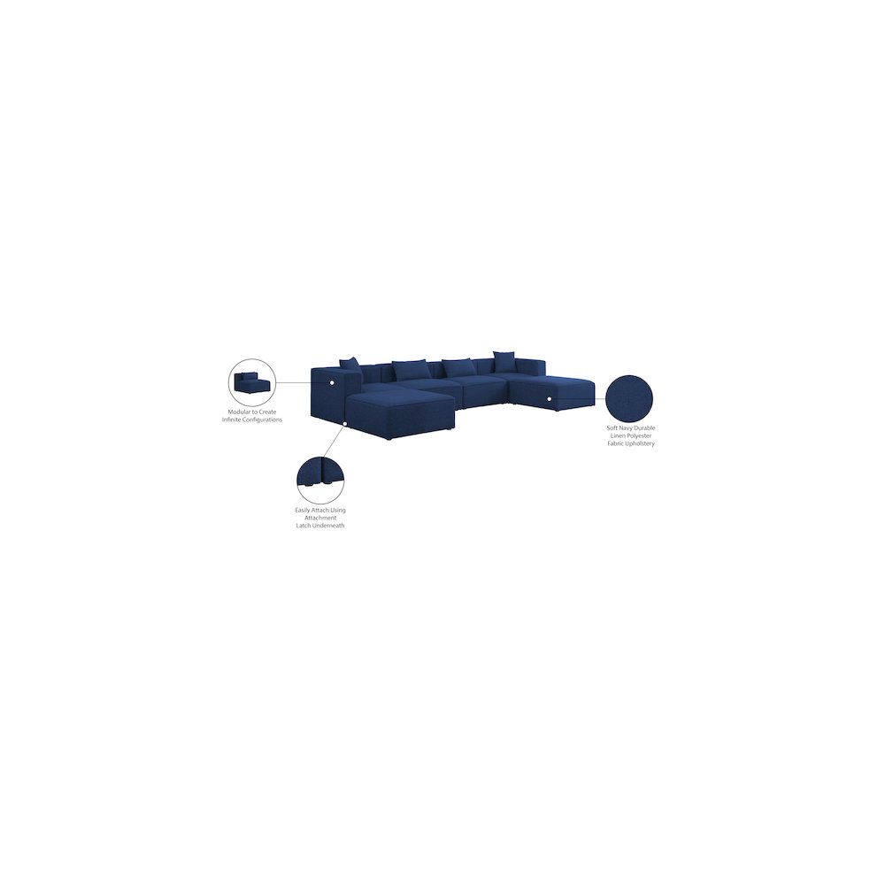 Cube Navy Durable Linen Textured Modular Sectional. Picture 9