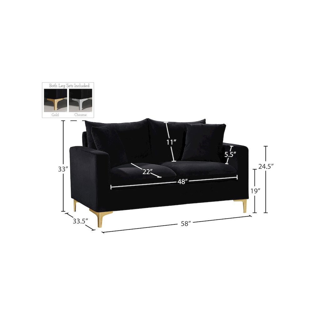 Naomi Black Velvet Loveseat. Picture 6