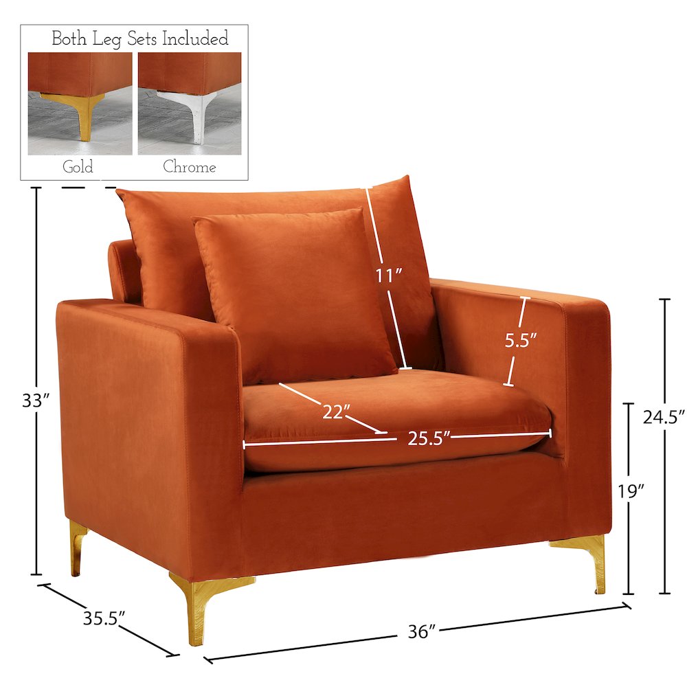 Naomi Cognac Velvet Chair. Picture 10