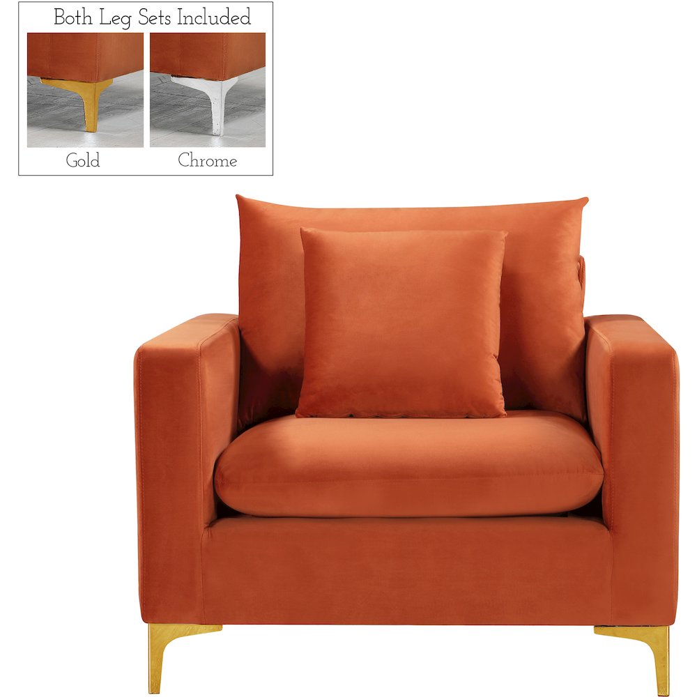 Naomi Cognac Velvet Chair. Picture 4