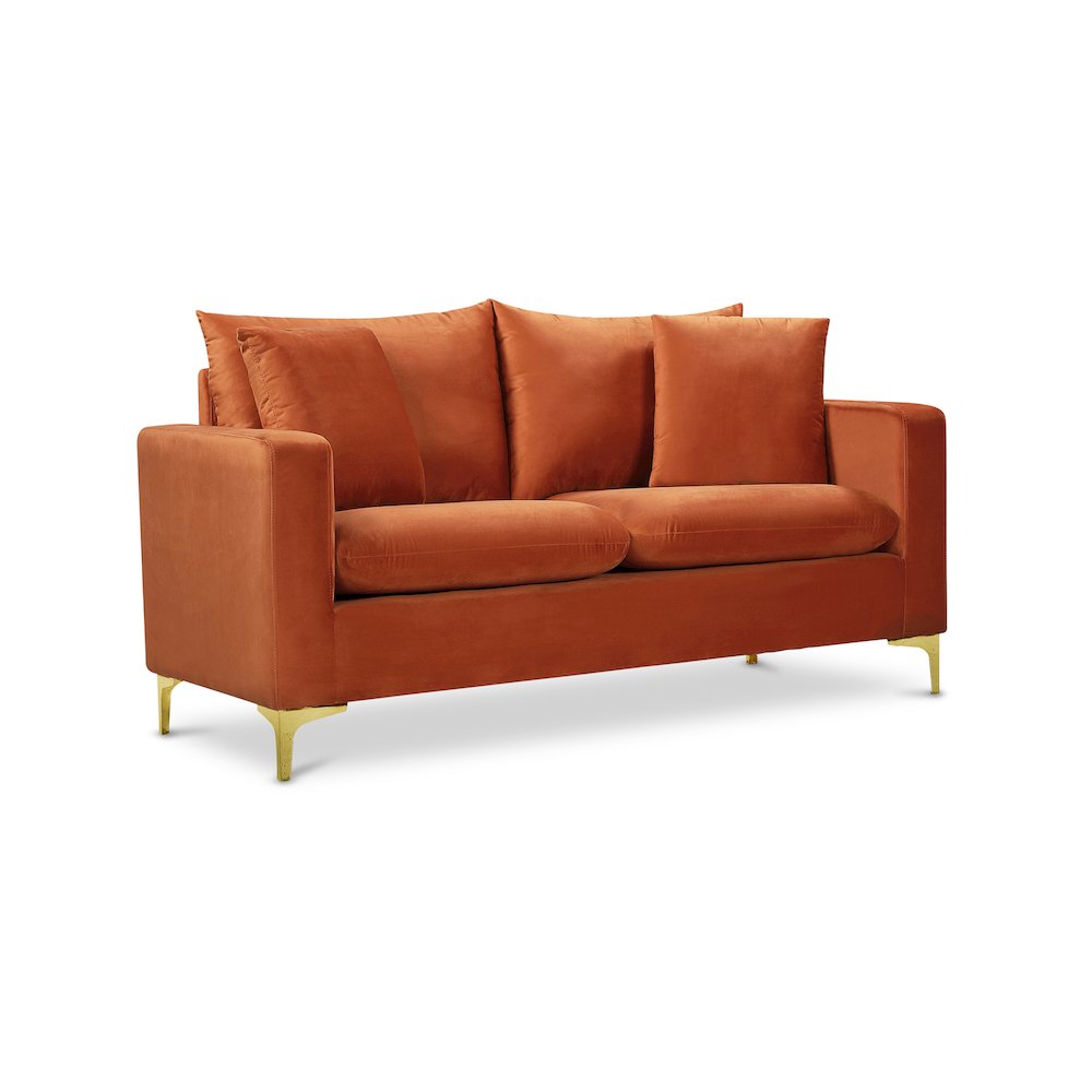 Naomi Cognac Velvet Loveseat. Picture 1