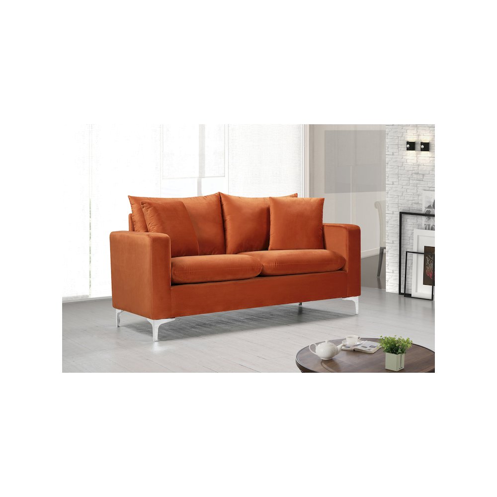 Naomi Cognac Velvet Loveseat. Picture 3