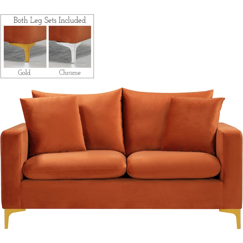 Naomi Cognac Velvet Loveseat. Picture 6