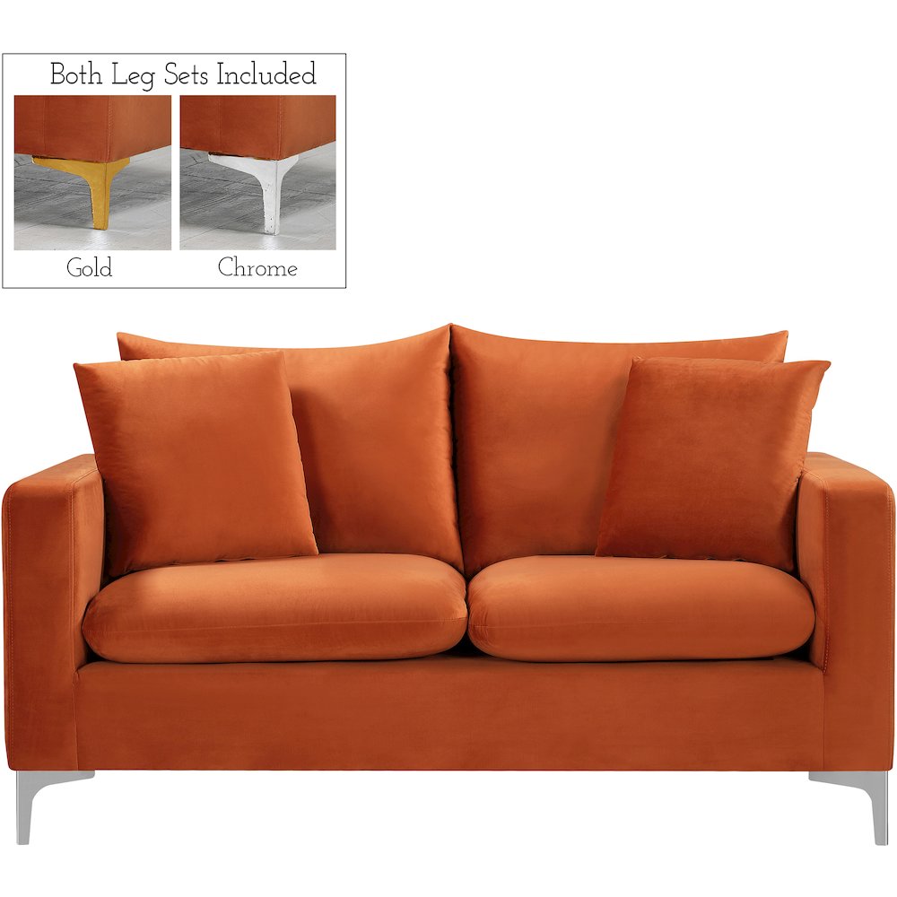 Naomi Cognac Velvet Loveseat. Picture 7