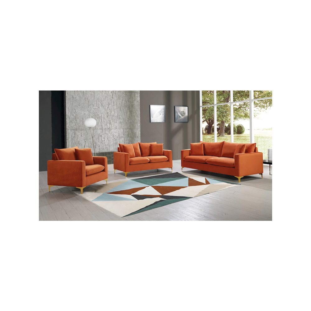 Naomi Cognac Velvet Loveseat. Picture 8