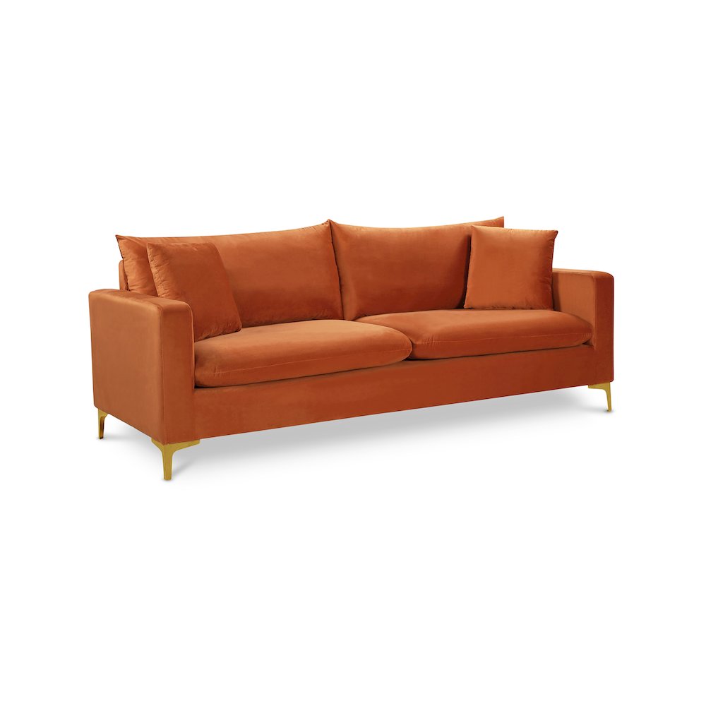 Naomi Cognac Velvet Sofa. Picture 1
