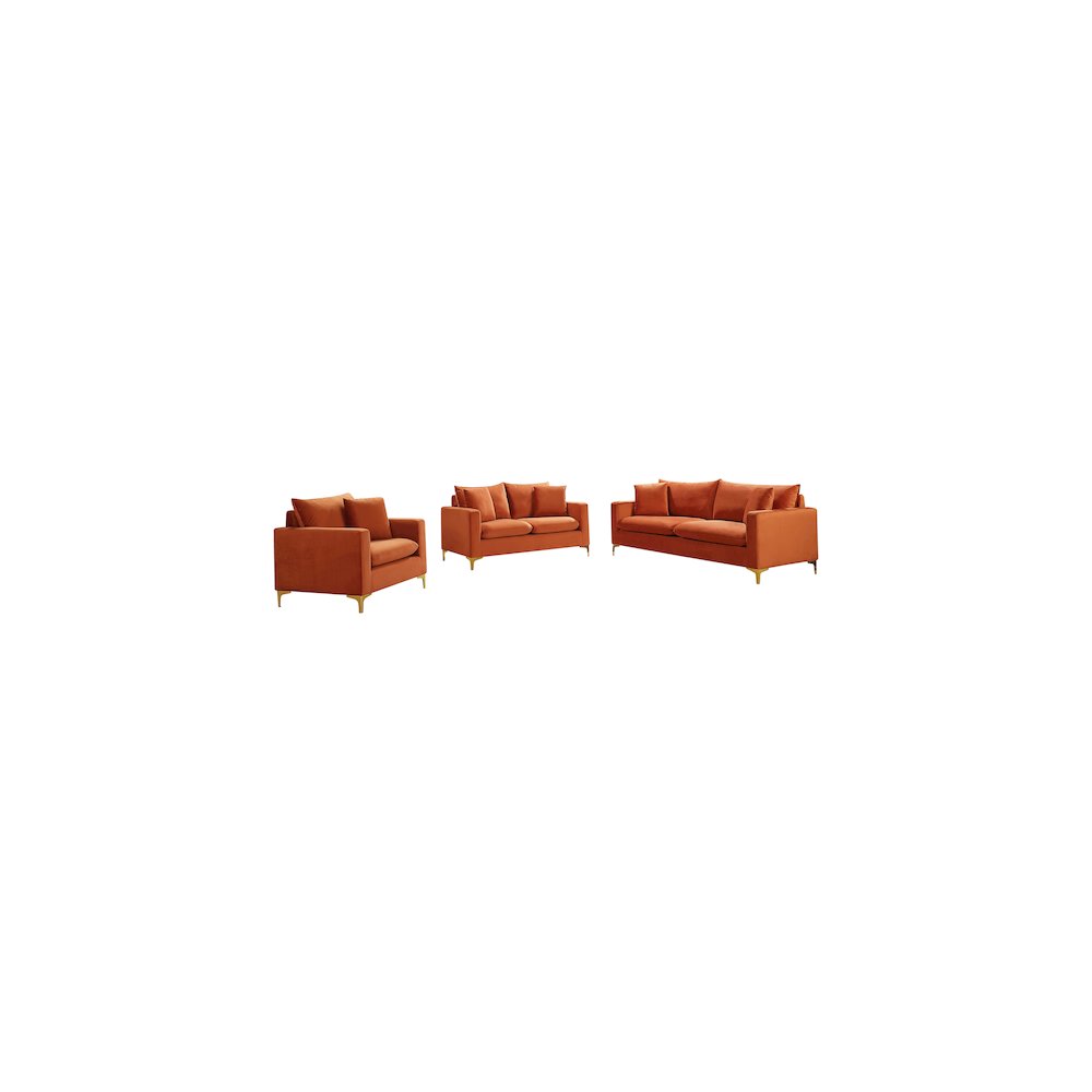 Naomi Cognac Velvet Sofa. Picture 10