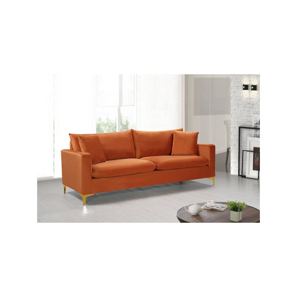 Naomi Cognac Velvet Sofa. Picture 2