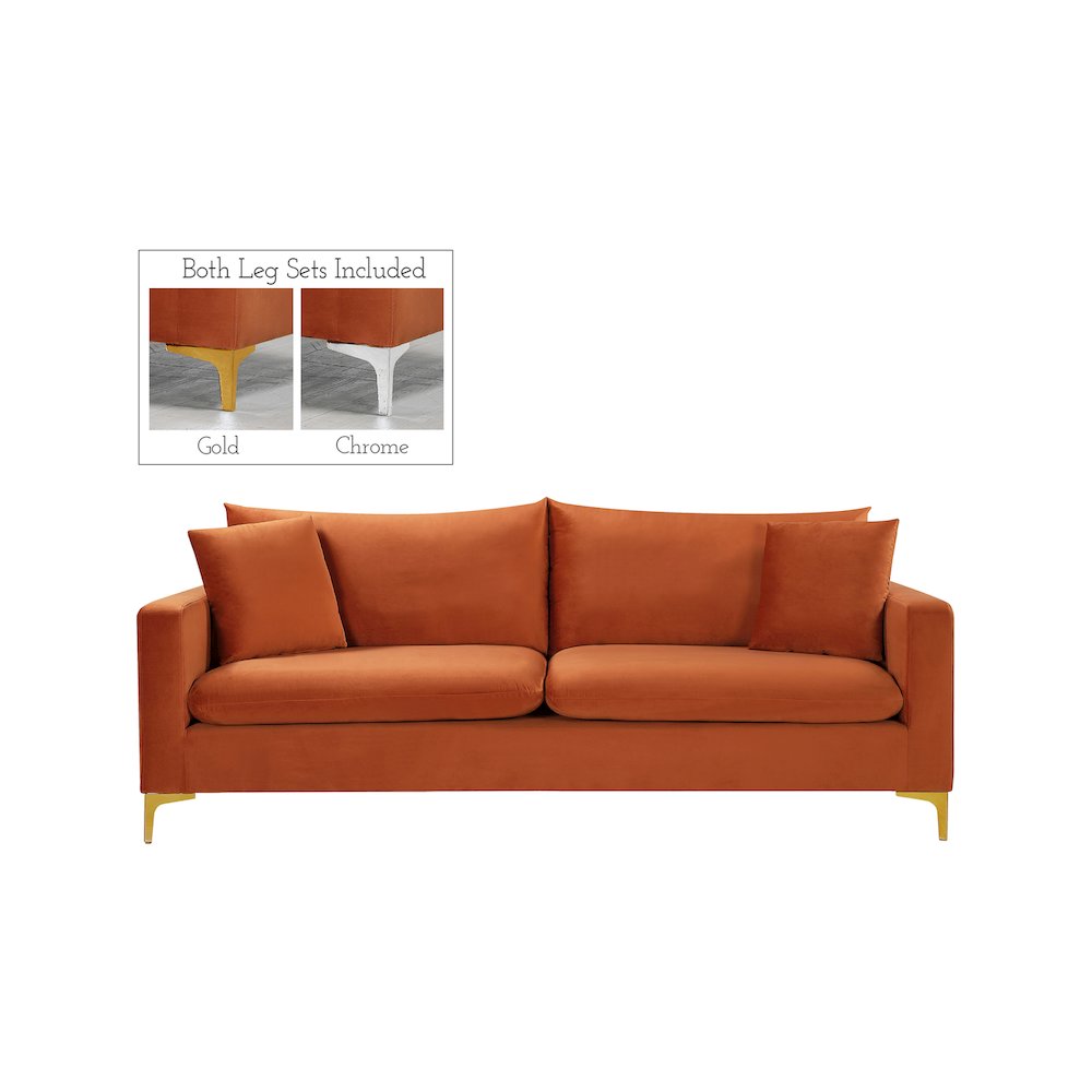 Naomi Cognac Velvet Sofa. Picture 6