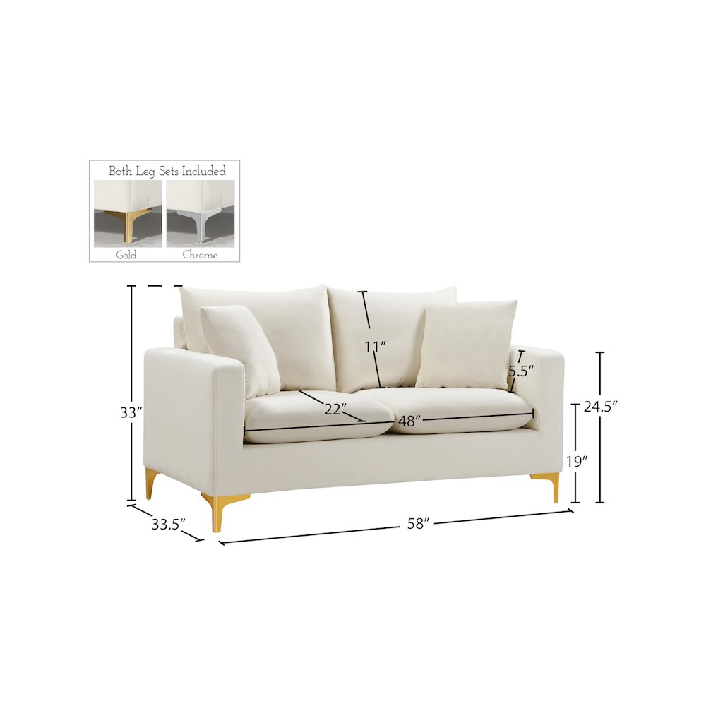 Naomi Cream Velvet Loveseat. Picture 15