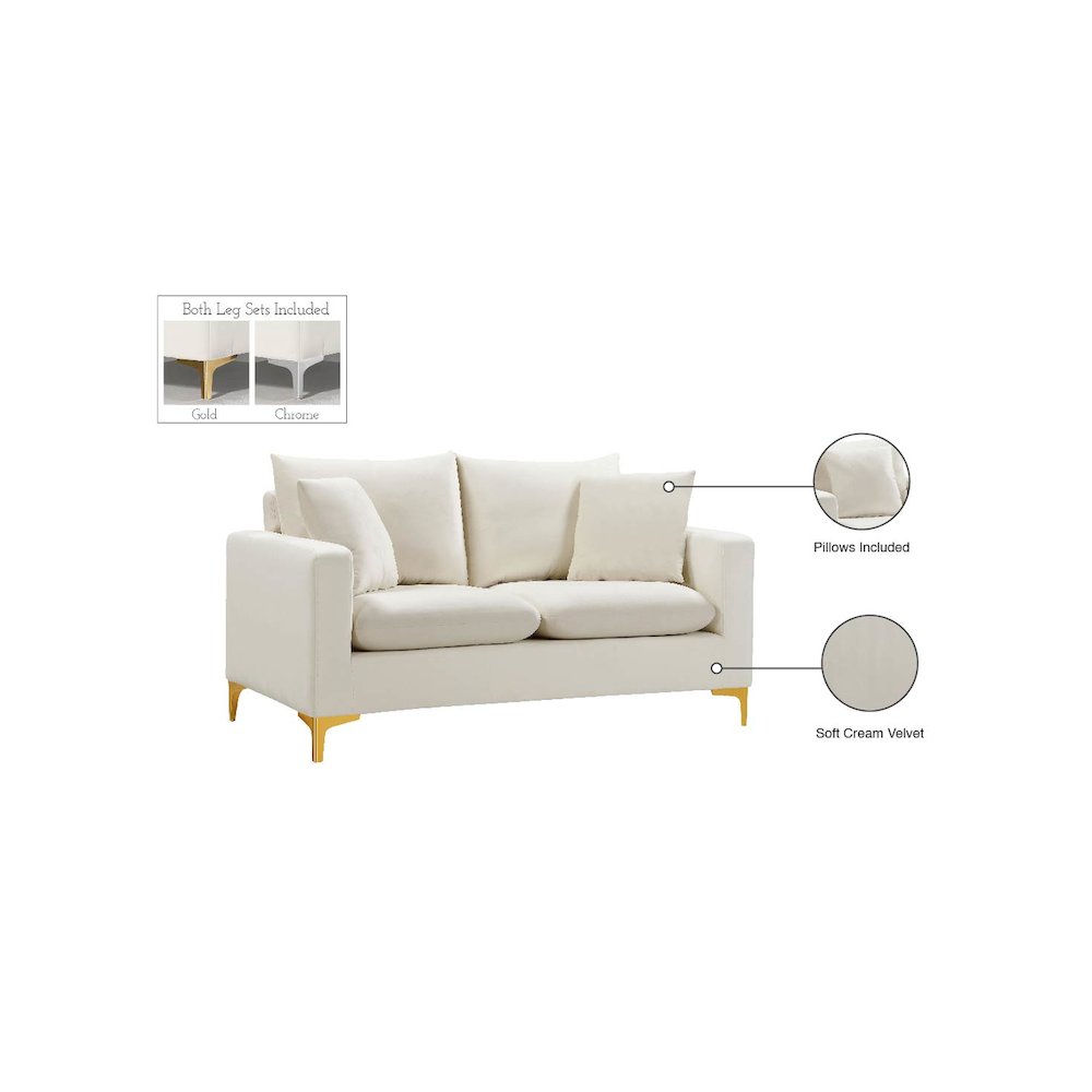 Naomi Cream Velvet Loveseat. Picture 16