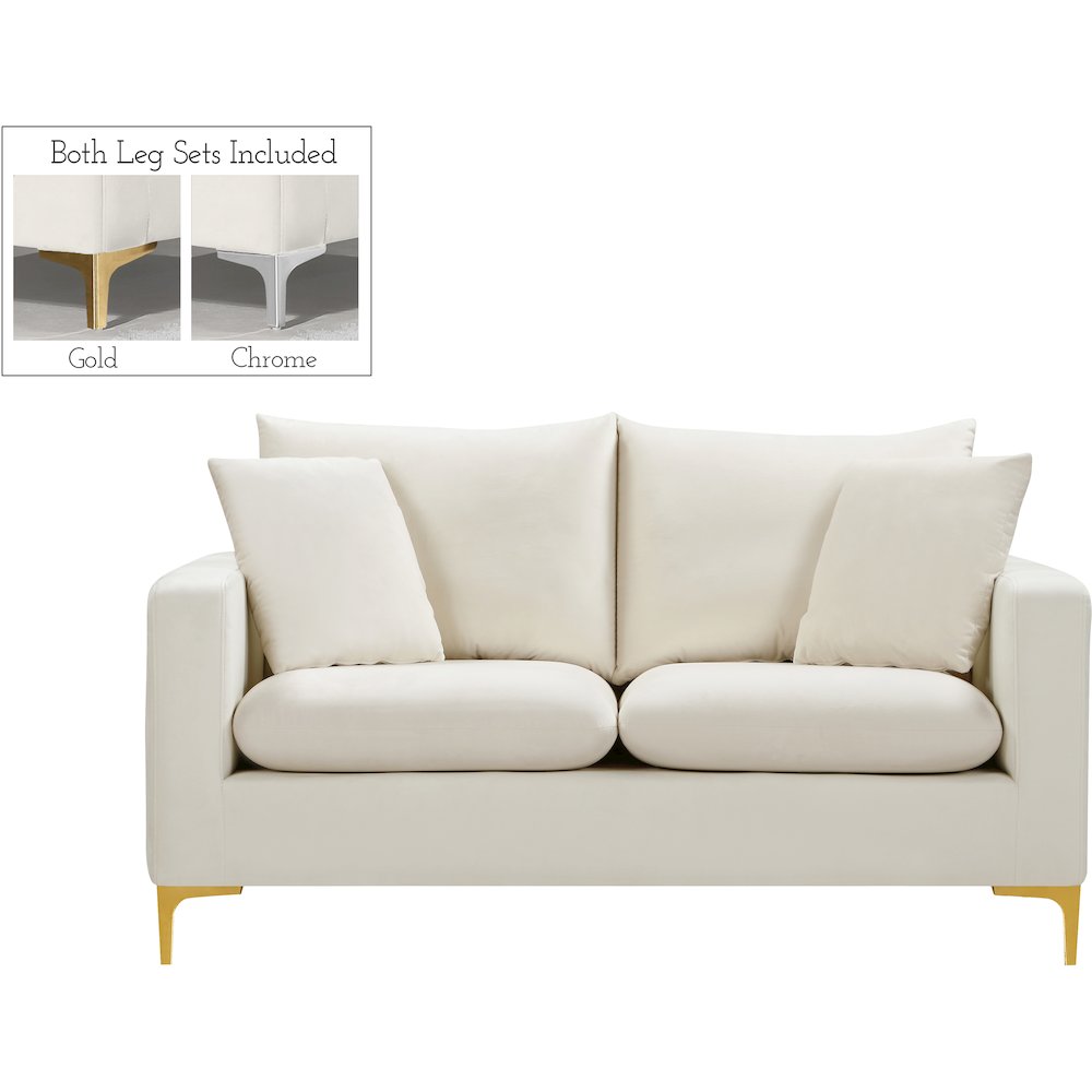 Naomi Cream Velvet Loveseat. Picture 2