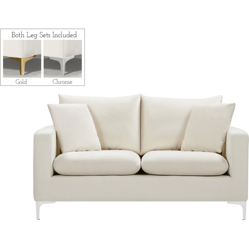 Naomi Cream Velvet Loveseat. Picture 3