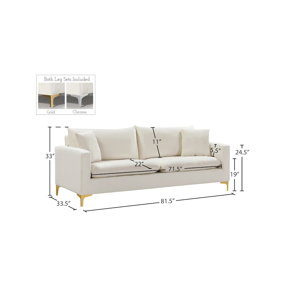 Naomi Cream Velvet Sofa. Picture 15