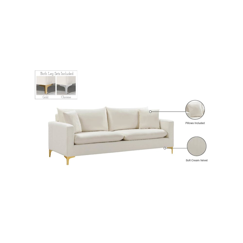Naomi Cream Velvet Sofa. Picture 16