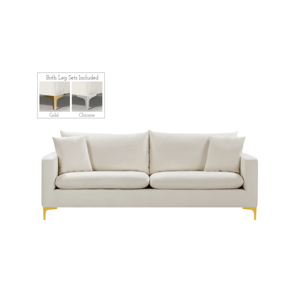 Naomi Cream Velvet Sofa. Picture 2