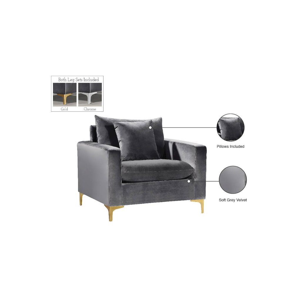 Naomi Grey Velvet Chair. Picture 7