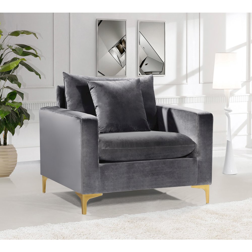 Naomi Grey Velvet Chair. Picture 2