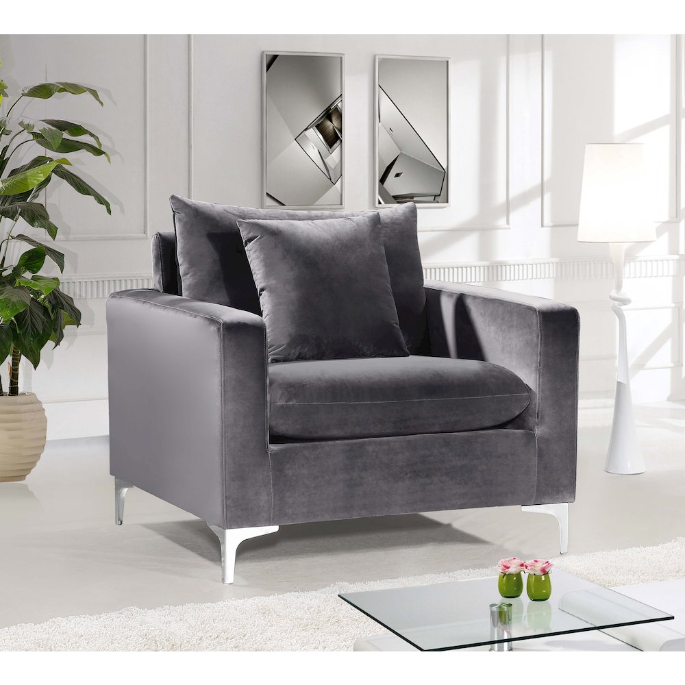 Naomi Grey Velvet Chair. Picture 3