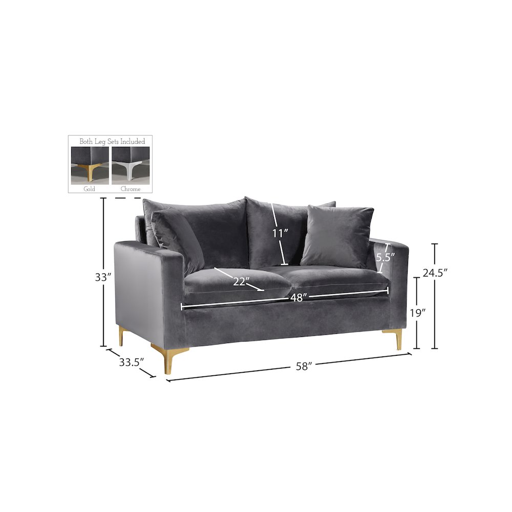 Naomi Grey Velvet Loveseat. Picture 6