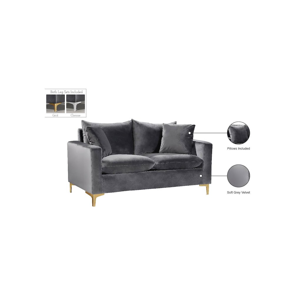 Naomi Grey Velvet Loveseat. Picture 7