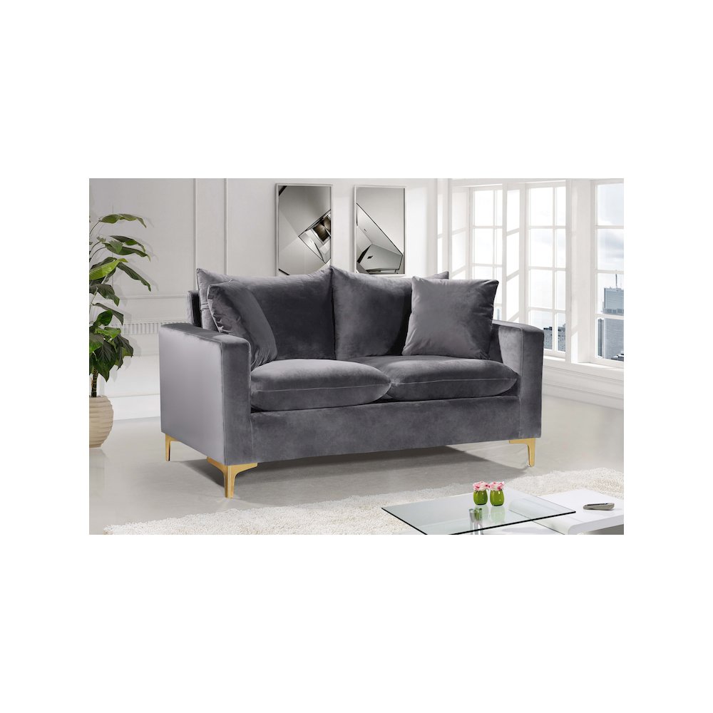 Naomi Grey Velvet Loveseat. Picture 2