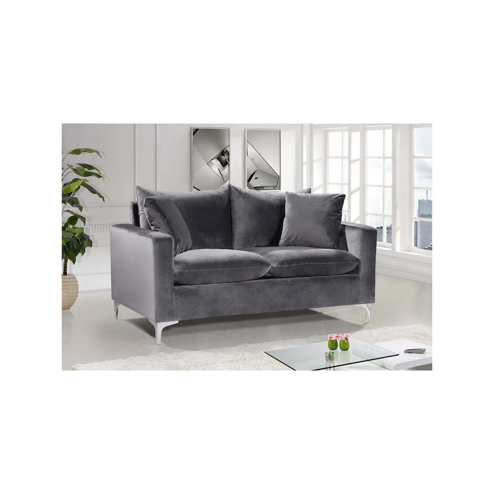 Naomi Grey Velvet Loveseat. Picture 3